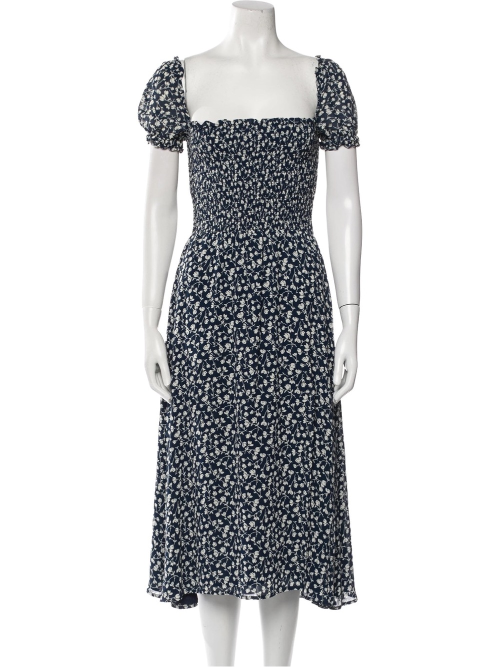 Reformation Smocked Ditsy Floral Square Neck Midi Dress